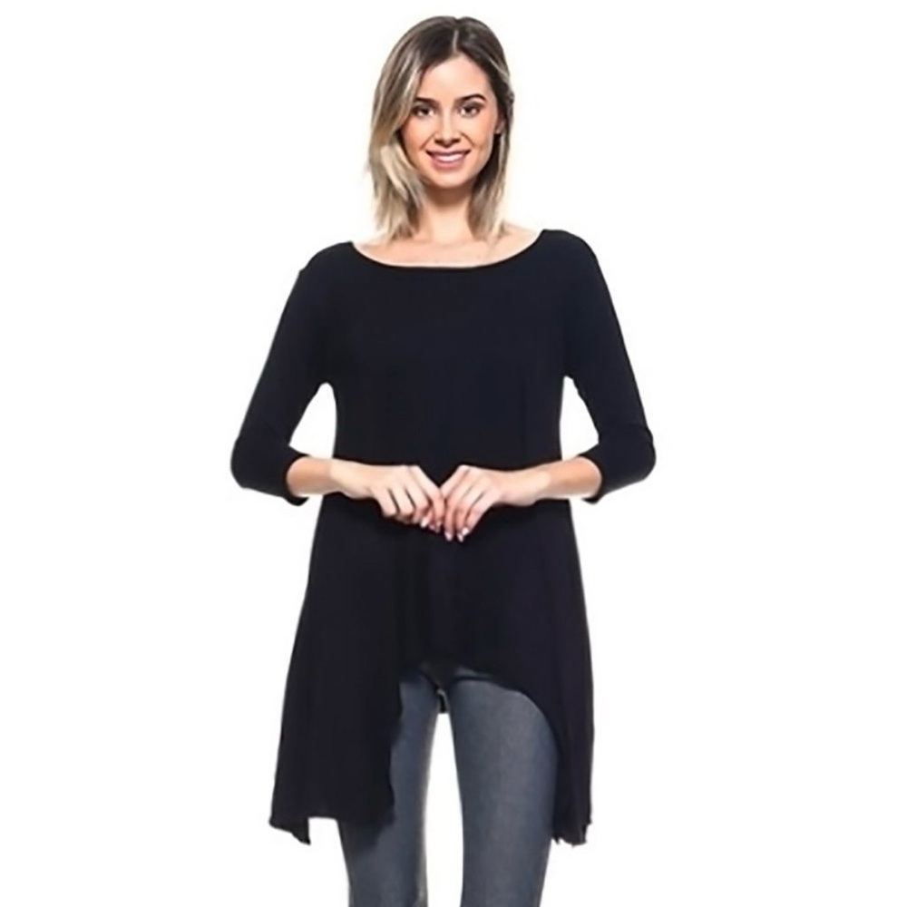 Yelete Black Asymmetrical Hemline Women's Tunic